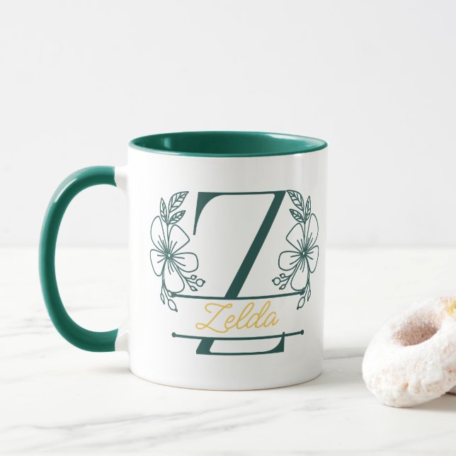 Personlig keramikkopp med blommig monogram bokstav mugg (Med munk)