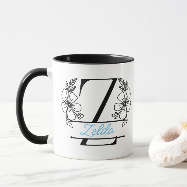 Personlig keramikkopp med blommig monogram bokstav mugg (Med munk)