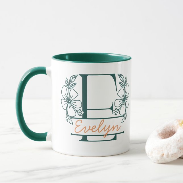 Personlig Keramikkopp Med Blommig Monogram Bokstav Mugg (Med munk)