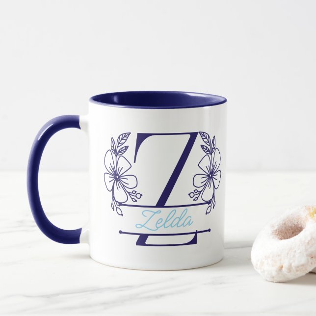 Personlig keramikkopp med blommig monogram bokstav mugg (Med munk)