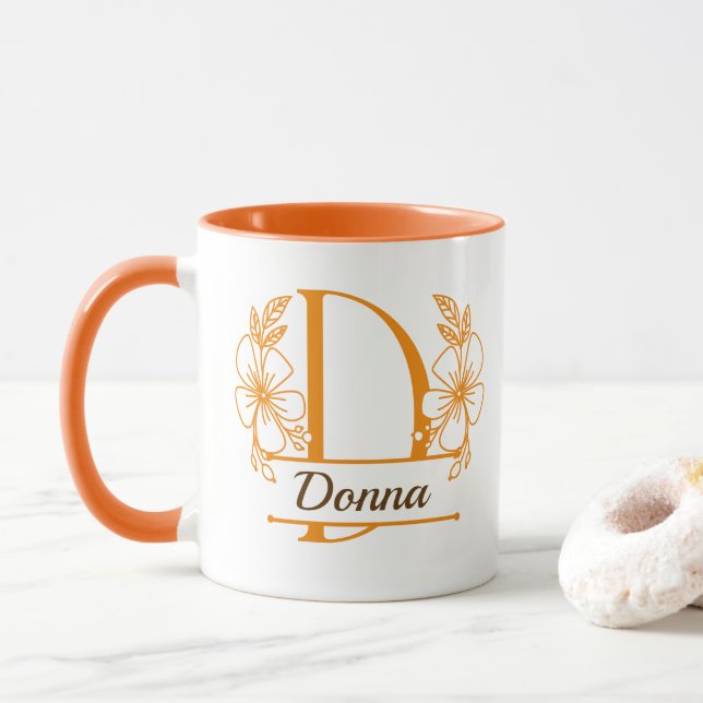 Personlig Keramikkopp Med Blommig Monogram Bokstav Mugg (Med munk)