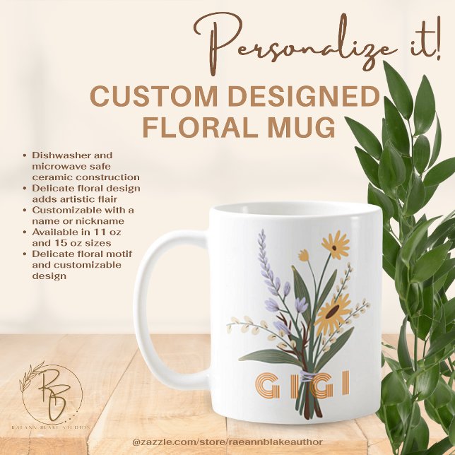 Personlig keramikkopp med blommotiv kaffemugg (Skapare uppladdad)