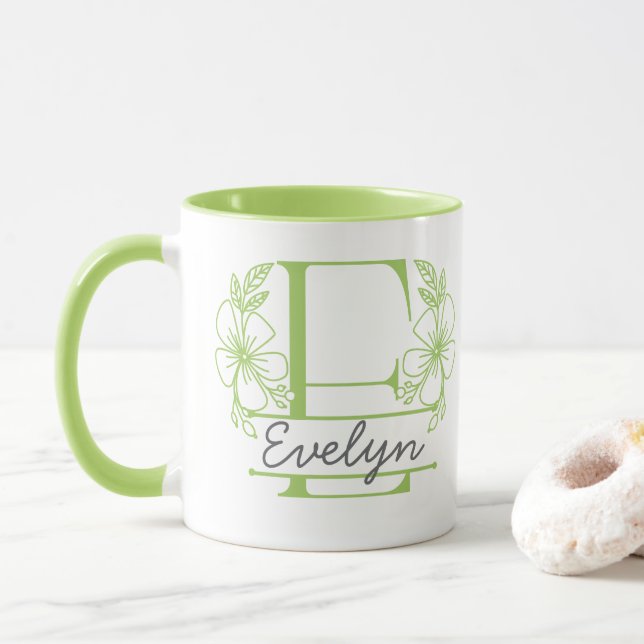Personlig keramikkopp med blomsterinitial E - spec Mugg (Med munk)