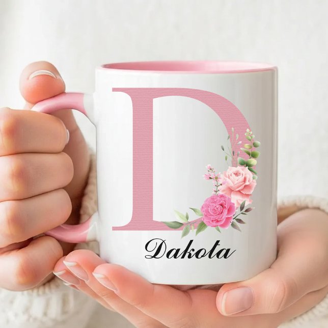 Personlig keramikmugg med blommönster som bröllops mugg (Monogram Wildflowers Mug New Mom Gift for Her, Personalized Pink Floral Bridesmaid Proposal Mug Gift)
