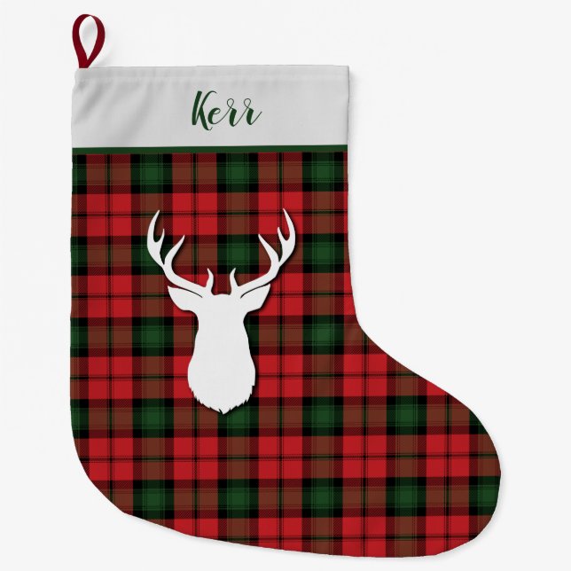 Personlig Kerr Tartan Grönt Red Play Stor Julstrumpa (Framsidan)