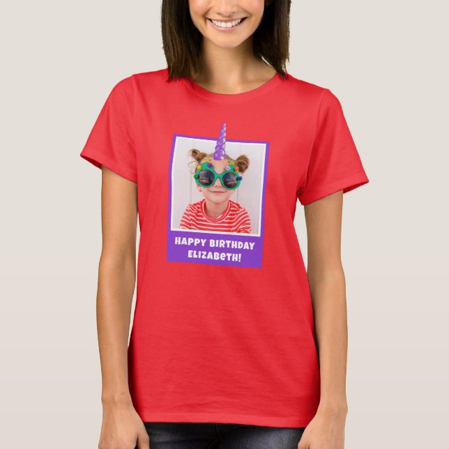 Personlig Kid Photo Grattis på födelsedagen Unicor T Shirt (Framsida)