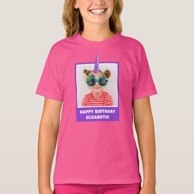 Personlig Kid Photo Grattis på födelsedagen Unicor T Shirt (Framsida)