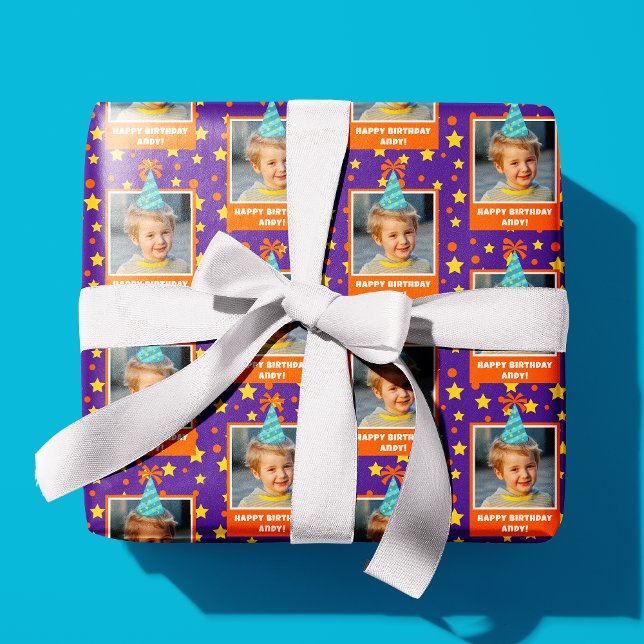 Personlig Kid Photo Grattis på födelsedagen w/ Blu Presentpapper (Skapare uppladdad)