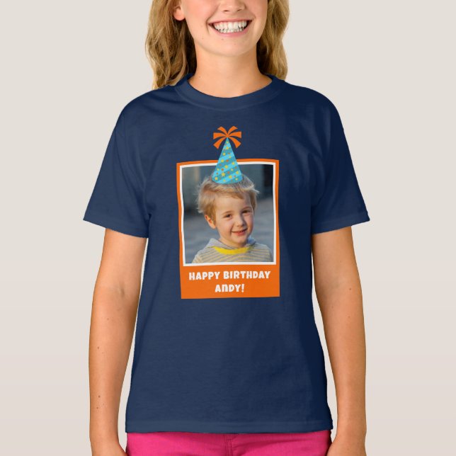 Personlig Kid Photo Grattis på födelsedagen w/ Blu T Shirt (Framsida)