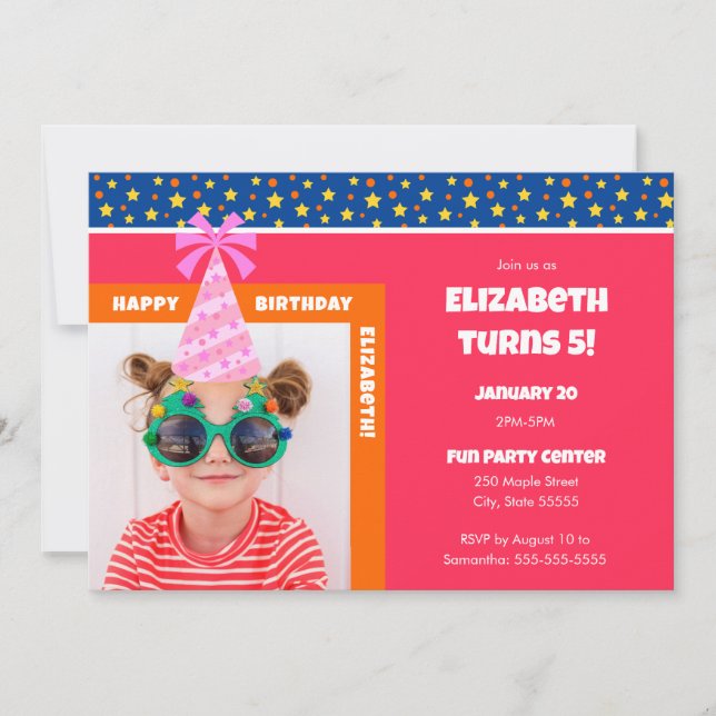 Personlig Kid Photo Grattis på födelsedagen w/ Ros Inbjudningar (Framsida)