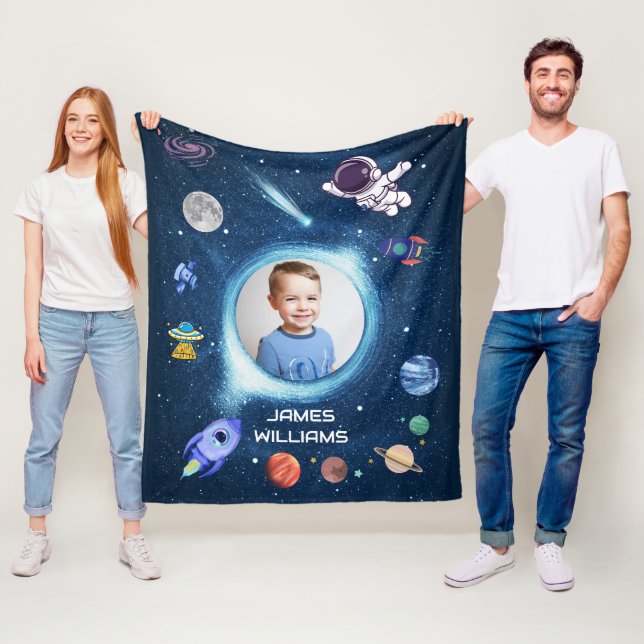 Personlig Kid Photo Namn Rymden Galaxy Fleecefilt (På plats)