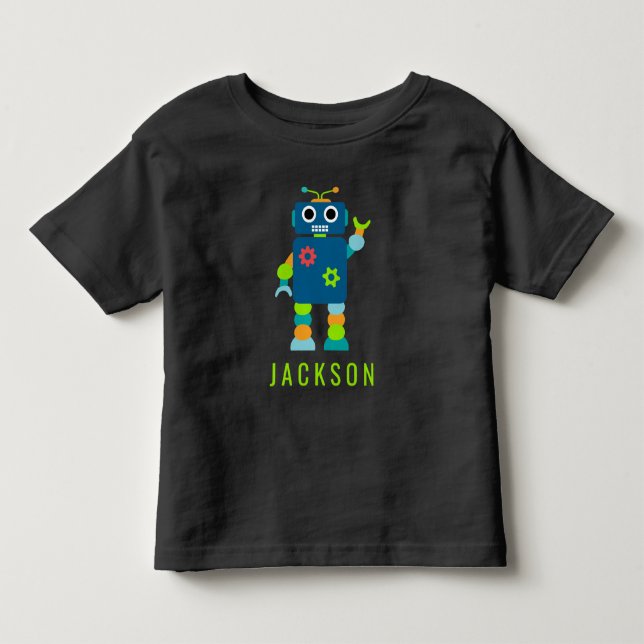 Personlig Kids Adsible Robot Boys Blue T Shirt (Framsida)