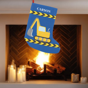 Personlig Kids Construction Fordon Blue Boys Liten Julstrumpa