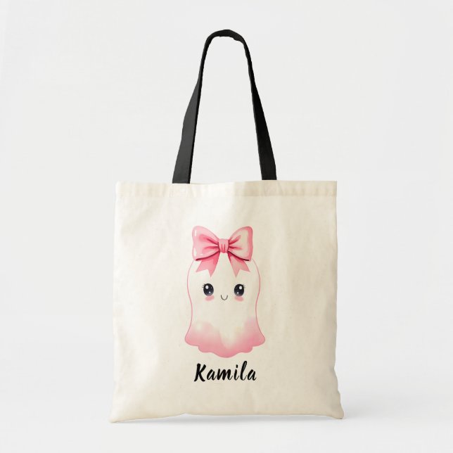 Personlig Kids Cute Ghost Halloween Treat Tygkasse (Framsidan)