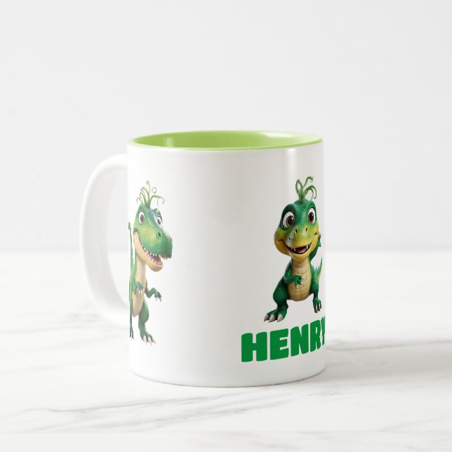 Personlig Kids Cute Grönt Anime Dinosaur Mugg (Framsida vänster)