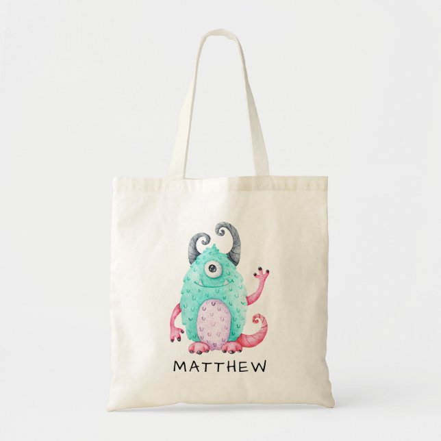 Personlig Kids Cute Monster Tote Bag Tygkasse (Framsidan)