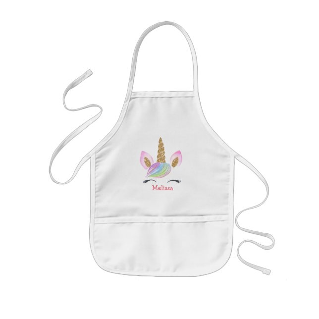 Personlig Kids Cute Unicorn Rainbow Monogram Barnförkläde (Framsidan)