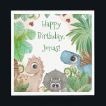 Personlig Kids Dinosaur Birthday Pappersservett<br><div class="desc">Lägg till lite roar i ditt barns dinosaurifödelsedagsfest med dessa lekfulla servetter om anpassningsbarna. Den färgstarka dinodesignen är roligt för småbarn och små barn,  och du kan anpassa den med ditt barns namn. Underbar för dinosauriememedlade födelsedagar,  förskola party eller klassrum firande.</div>