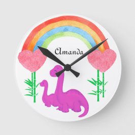 Personlig Kids Dinosaur Whimsical Bedroom Rund Klocka