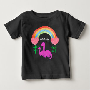 Personlig Kids Dinosaur Whimsical Rainbow Heart T Shirt