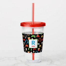 Personlig Kids Gamer Mönster Video Game Food Take Away Mugg