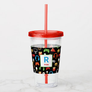 Personlig Kids Gamer Mönster Video Game Food Take Away Mugg