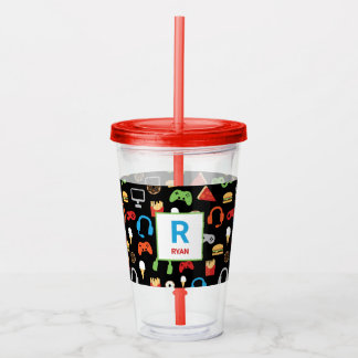Personlig Kids Gamer Mönster Video Game Food Take Away Mugg