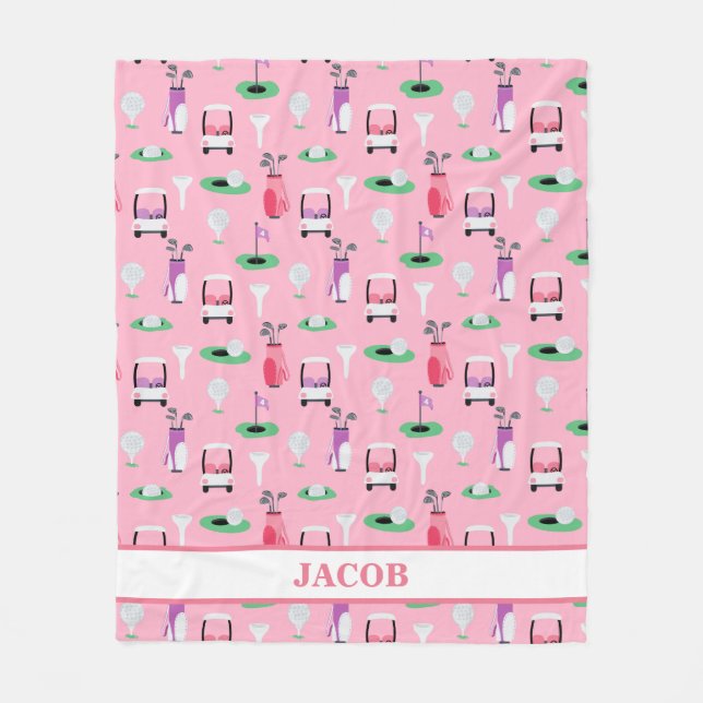 Personlig Kids Golfer Golfcart Golfing Sporty Fleecefilt (Framsidan)