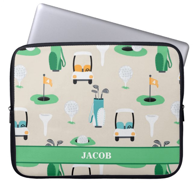 Personlig Kids Golfer Golfcart Golfing Sporty Laptop Fodral (Framsidan)