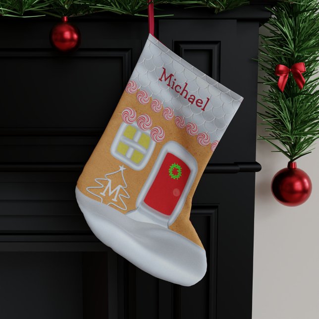 Personlig Kids i underhuset Stor Julstrumpa (A fun and festive Christmas stocking inspired by a gingerbread house.)