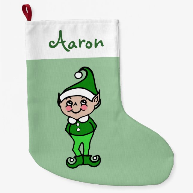 Personlig Kids jul Elf Stocking Stor Julstrumpa (Framsidan)
