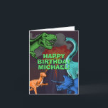 Personlig Kids Jurassic Dino Dinosaur Birthday Kort<br><div class="desc">Den här dinosur-designen är underbar för födelsedagspojken i ditt liv. Ge är en dag med dinokarsten med den här dinokemiska designen med trex,  triceratops,  brontosaurus och raptor.</div>