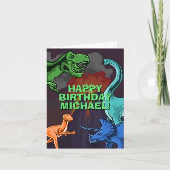 Personlig Kids Jurassic Dino Dinosaur Birthday Kort (Framsida)