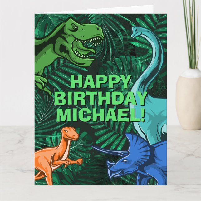 Personlig Kids Jurassic Dino Dinosaur Birthday Kort (Framsida)