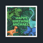 Personlig Kids Jurassic Dino Dinosaur Birthday Pappersservett<br><div class="desc">Den här dinosur-designen är underbar för födelsedagspojken i ditt liv. Ge är en dinokusdag med den här dinokemiska designen med trex,  triceratops,  brontosaurus och kidnappare.</div>
