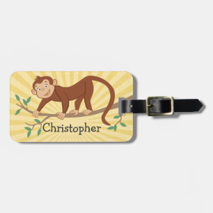 Personlig Kids Luggage Tag med Cute Monkey Bagagebricka