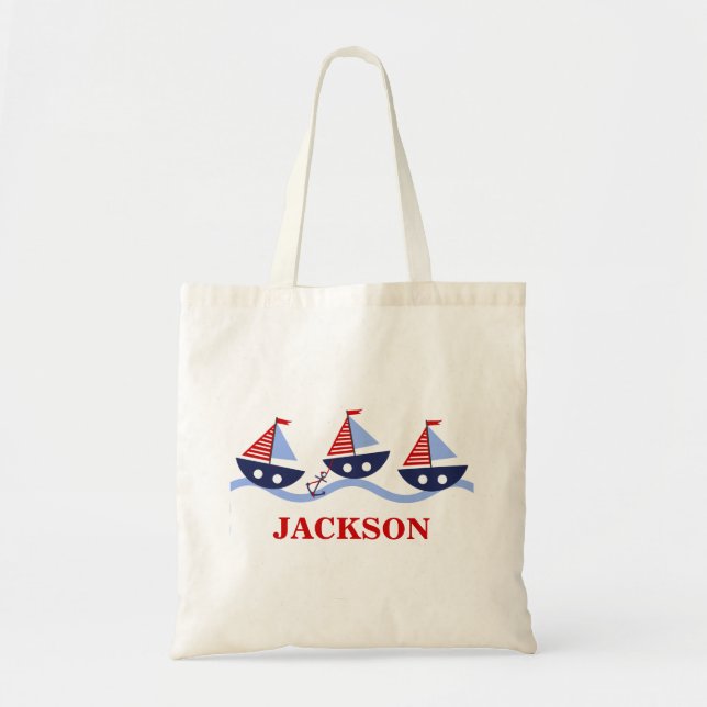 Personlig Kids Nautical Tote Bag Tygkasse (Framsidan)