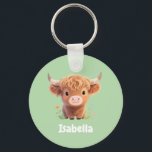 Personlig Kids Nyckelring Highland Cow med Namn<br><div class="desc">Bekvämt runt nyckelring med söt Highland-ko och eget namn. En roligt och praktiskt tillkommande ryggsäckar,  skolväskor eller nycklar. Gör en underbar personlig för födelsedagar,  tillbaka till skolan eller speciella tillfällen.</div>