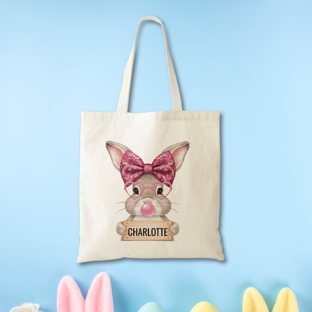 Personlig Kids Påsk Tote Bag med Bunny Tygkasse (Personalized Kids Easter Tote Bag with Bunny)