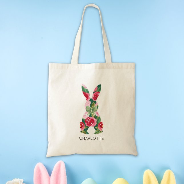 Personlig Kids Påskhare Tote Bag för flickor Tygkasse (Personalized Kids Easter Bunny Tote Bag for Girls)