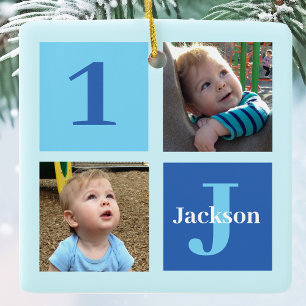 Personlig Kids Photo Collage Blue jul Julgransprydnad Keramik