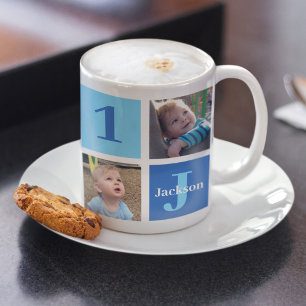 Personlig Kids Photo Collage Cute Blue Kaffemugg