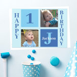 Personlig Kids Photo Cute Blue Grattis på födelsed Kort<br><div class="desc">Coola 2-fotokort grattis på födelsedagen för en liten pojke eller småbarn. Märk ditt barns födelsedag med söta fotografier av dem på det här kortet och lägg till ditt eget fotografikort med vackra blå rutor. Lägg till namn och ålder.</div>