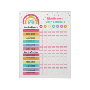 Personlig Kids Rainbow Daily Schedule Routine Anteckningsblock