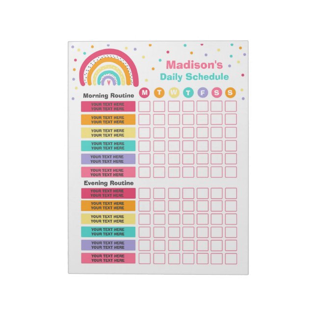 Personlig Kids Rainbow Daily Schedule Routine Anteckningsblock (Roterad)