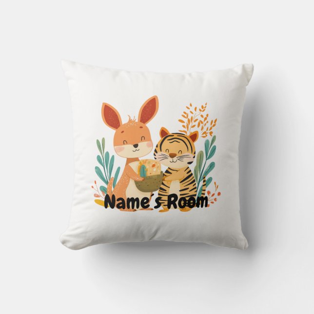 Personlig Kids Room med Kangaroo och Tiger Kudde (Framsida)