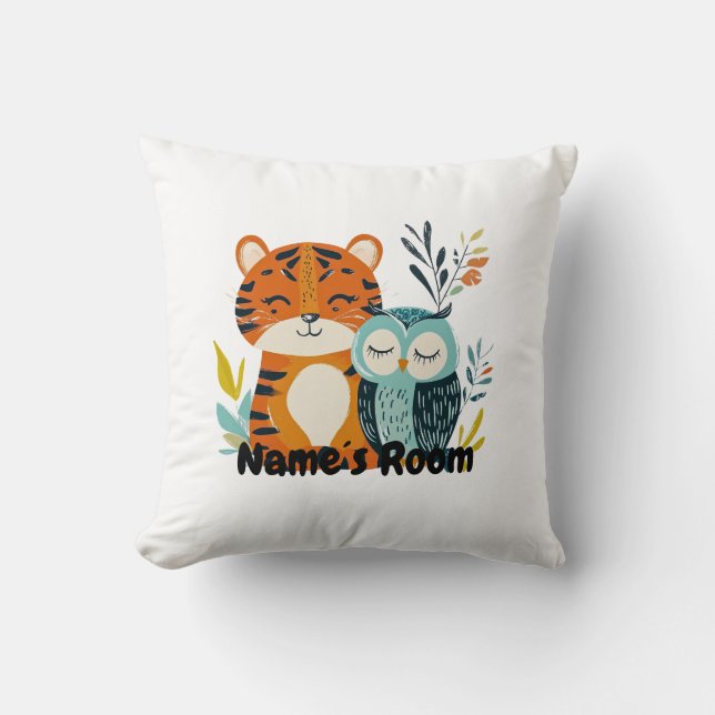 Personlig Kids Room med tigerteknik och Uggla desi Kudde (Framsida)