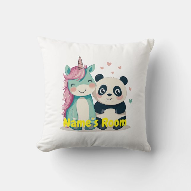 Personlig Kids Room med Unicorn och Panda Kudde (Framsida)
