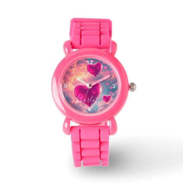 Personlig Kids Rosa Strap med Rosa Hearts Armbandsur (Framsida)