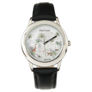 Personlig Kids Safari Jungle Animals Namn Watch Armbandsur